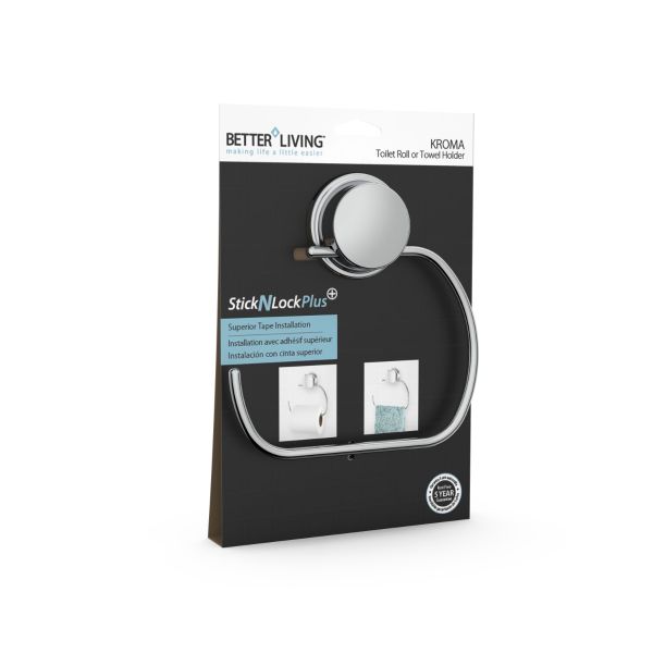 Better Living Products BETTER LIVING KROMA Stick n Lock Toilet Roll or Towel Holder Chrome