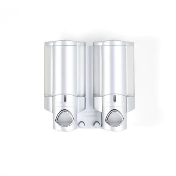 AVIVA Lockable 2 x 325ml Dispenser 2 - Satin Silver with Translucent Chambers and Chrome Buttons