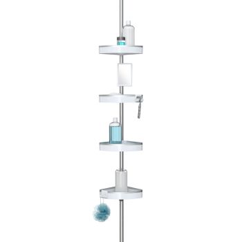 HiRISE 4 Tension Shower Caddy with Mirror - White/Aluminium